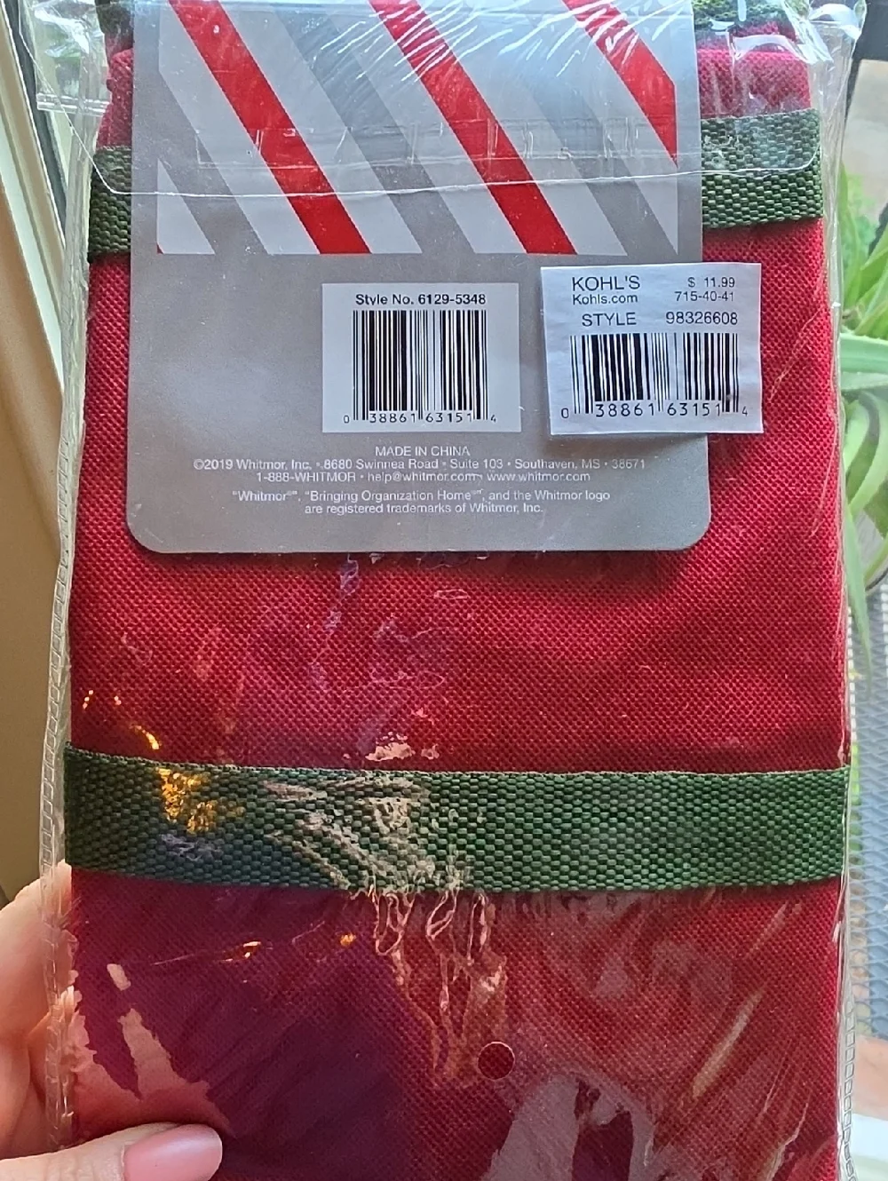 Whitmor Christmas Gift Wrap Organizer Red And Green With Handles NWT